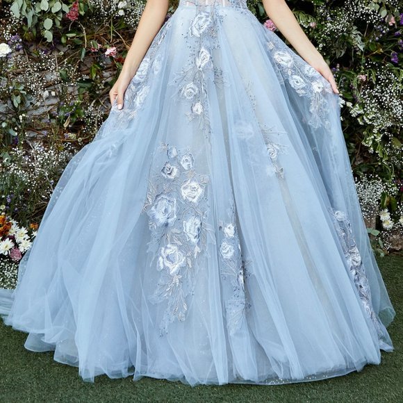 NEW LONG SLEEVELESS EMBROIDERED FLORAL TULLE BALL GOWN WITH ZIPPER BACK AL A0893 - Picture 6 of 9